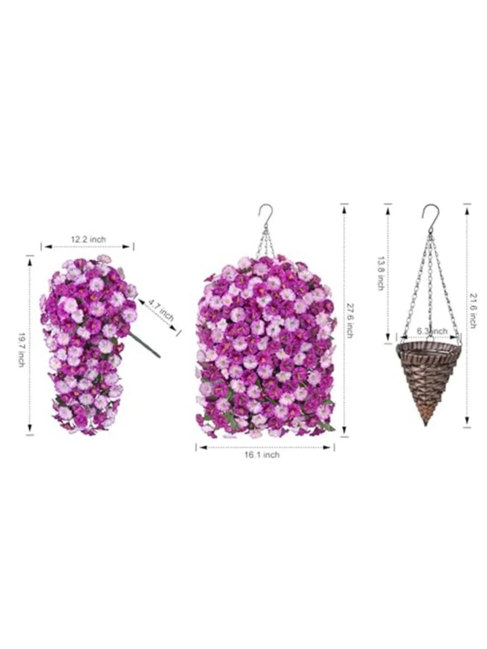 Faux Silk Fuchsia Morning Glory Hanging Basket Outdoor Porch Patio Spring Decor